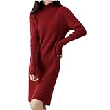 Suéter de punto de lana con cuello alto para mujer, vestidos de otoño e invierno, suéteres sólidos de manga larga, rosso, L