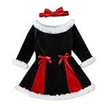 FGUUTYM Niña niña manga larga Navidad polar bowknot princesa vestido diademas conjunto bailarina vestido niña, Negro , 3-4 Años