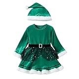FGUUTYM Niño manga larga Navidad vellón tul princesa vestido sombrero conjunto bolsa pintura niños, verde, 2-3 Años