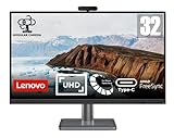 Lenovo L32p-30 - Monitor 31.5'' 4K UHD (IPS, 60Hz, 4ms, HDMI+DP+USB-C, Cable HDMI, FreeSync, Base Metálica con Cámara y Altavoces) Ajuste de inclinación - Negro