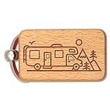 Dekloaser24 - Llavero divertido de madera de haya con autocaravana y árboles, accesorio ideal para los aficionados de camping y caravanas, Mejor papá de la galaxia, M