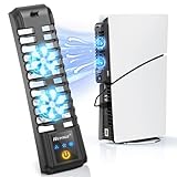 Nepagz Ventilador de Refrigeración para PS5 Slim, 2 Ventiladores Silenciosos Mejorados con USB Externo para Disc y ediciones Digital, para Accesorios PS5 Slim, Negro