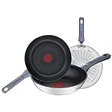 Tefal Daily Cook - Juego de 3 Sartenes de 20, 24 y 26 cm de acero inoxidable, antiadherentes, tecnología Thermospot, cocción uniforme, todo tipo cocinas, sin PFOA, color negro.