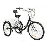 EmyjaY Triciclo Plegable para Adultos, Bicicleta de 3 Ruedas de 24 Pulgadas con Cesta, Triciclo para Personas Mayores, 7 Velocidades, Plegable, Negro, para Deportes Al Aire Libre