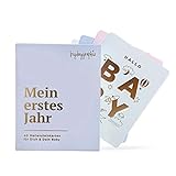 40 tarjetas de hitos para bebé Premium con lámina dorada + caja de regalo – para niño y niña – Mi primer año – Regalo para nacimiento embarazada set de regalo Baby Shower