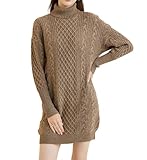 REHJJDFD Suéter de lana de cuello alto para mujer, cálido, suave, cuello redondo, manga larga, suéter vintage de punto, canela, XXL