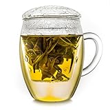 Creano Vaso de té todo en uno, taza de té grande con colador y tapa de cristal, 400 ml una tetera ideal Transparente 1 pieza (paquete de 1)