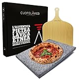 CUORE LAVICO - Kit de placa refractaria de piedra volcánica etnea para pizza 39 x 30 x 2 cm + pala, horno de gas, eléctrico y barbacoa para pan y pinsa - Fabricado en Italia