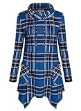 Bulotus Blusa tipo túnica de manga larga con dobladillo asimétrico para mujer con bolsillos, Escocés azul, XL