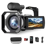 Hojocojo Videocámara 4K 48MP 60FPS 18X Digital Zoom Webcam Video Cámara Vlogging Cámara para Youtube con estabilizador de Mano, Parasol, Mando a Distancia, 2 baterías, Tarjeta SD de 32 GB